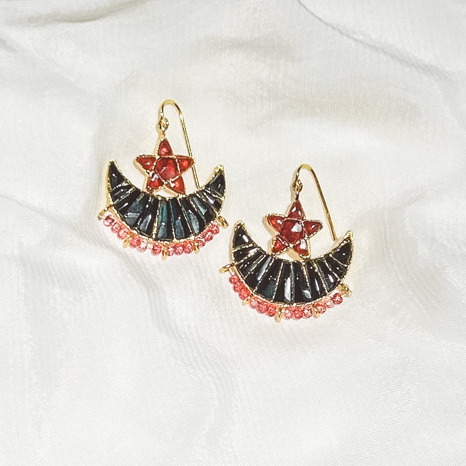 red and black chand bali earrings