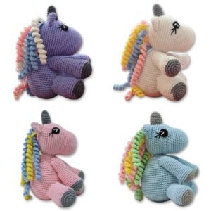 assorted crochet unicorns